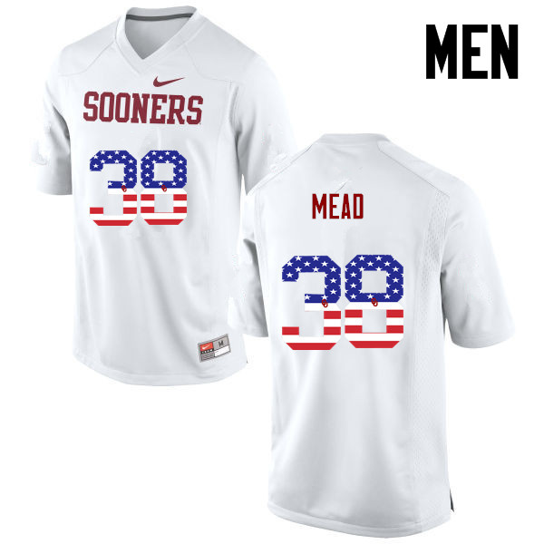 Men Oklahoma Sooners #38 Bryan Mead College Football USA Flag Fashion Jerseys-White - Click Image to Close
